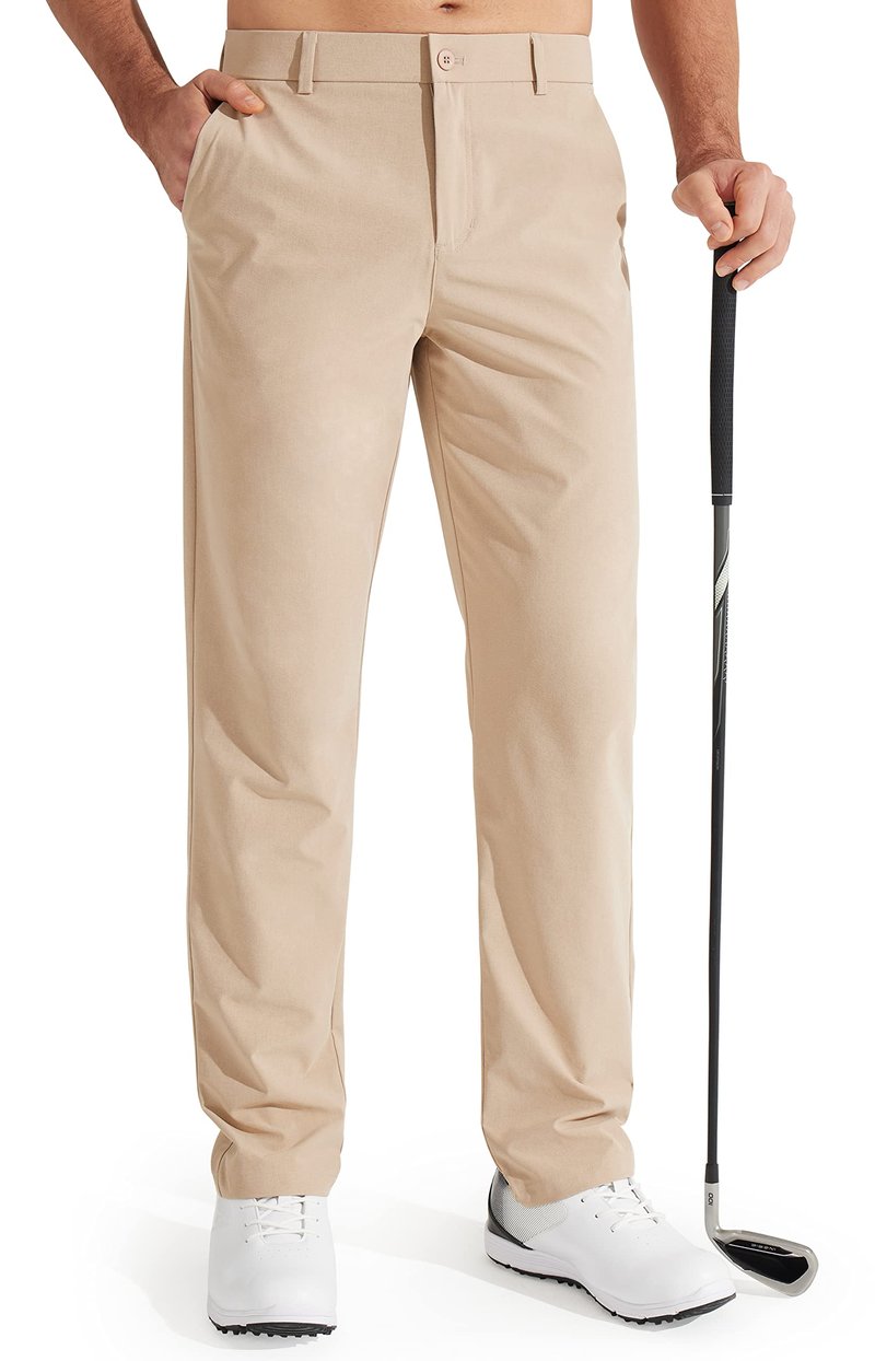 Libin Mens Golf Pants Classic Fit Stretch Work Dress Pants 32" Quick Dry Lightweight Business Casual Trousers Comfort Water Resistant with Pockets, Khaki, 38W x 32L