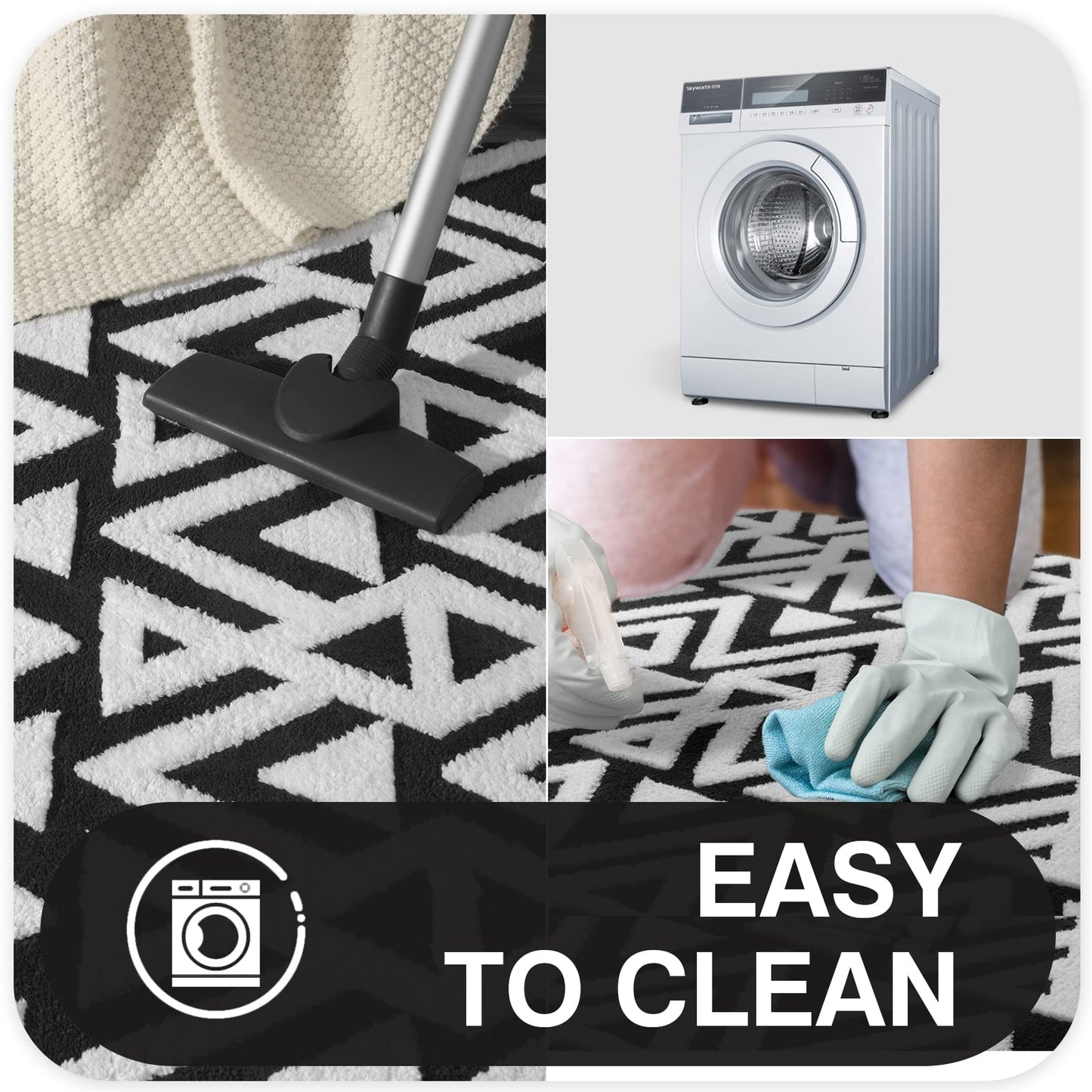 Ompaa Ultra Soft Geometric Bedroom Rugs Memory Foam Carpet, Black 5 x 8 Feet, Cozy Area Rugs for Living Room Couch Dorm Bedside Kids Girls Teens Room Nursery Decor Floor Mat