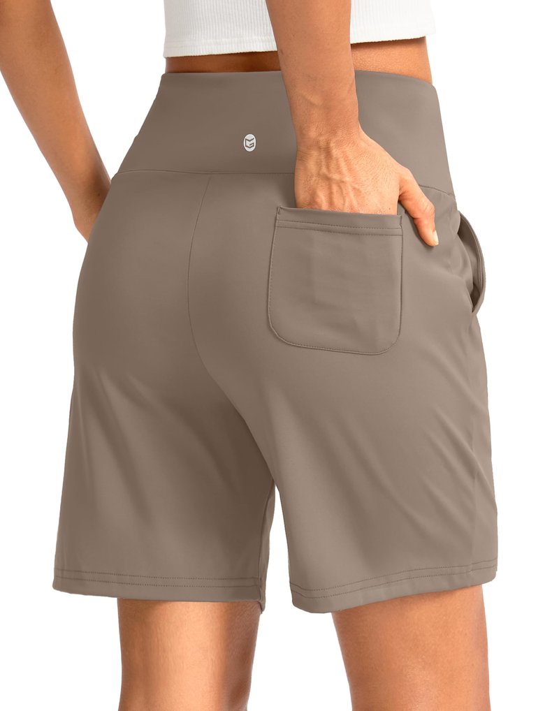 G Gradual Women's Bermuda Long Shorts with Pockets 7" High Waisted Knee Length Shorts for Women Walking Athletic Workout(Dark Khaki-L7,XL)