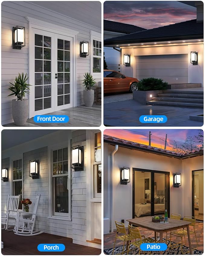 RAYVO Modern Outdoor Wall Light with Dusk to Dawn Sensor, Waterproof Exterior Light Fixture with E26 Base, 3000K LED Bulb Included, Black Metal Frame Outdoor Sconce Lights for Porch Garage Entryway