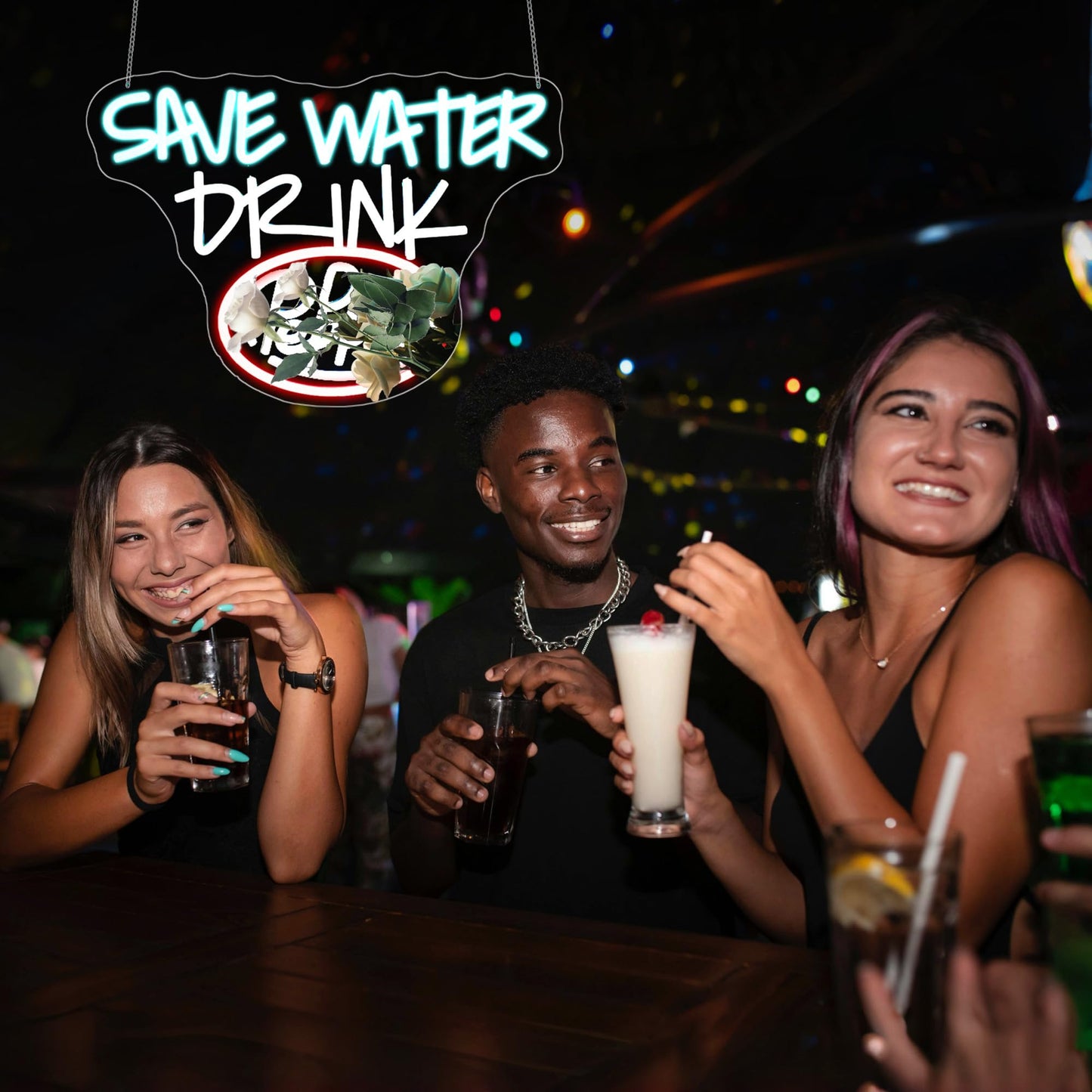 Bkuupau Neon Sign, Save Water Drink Neon Signs for Wall Decor LED Light up Signs Home Decor for Bars, Restaurant, Cafe, Man Cave, Party, Club, Pub Decoration Christmas Halloween Easter Gift