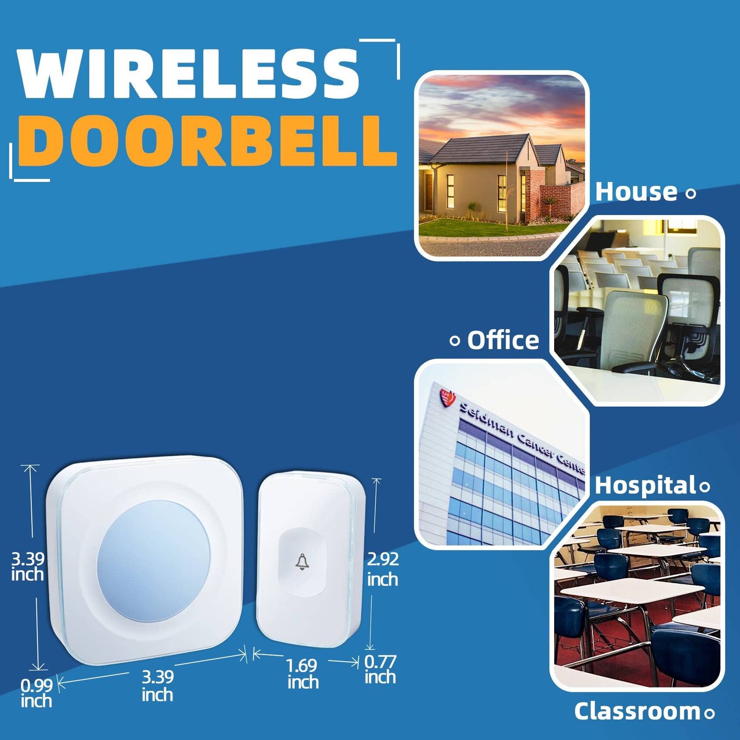 Wireless Doorbell 1200 feet Waterproof Door Bell with Flash LED Light 36 Melodies 4 Volume Levels (2 Receivers& 1 Touch Button, White JSIEEM)