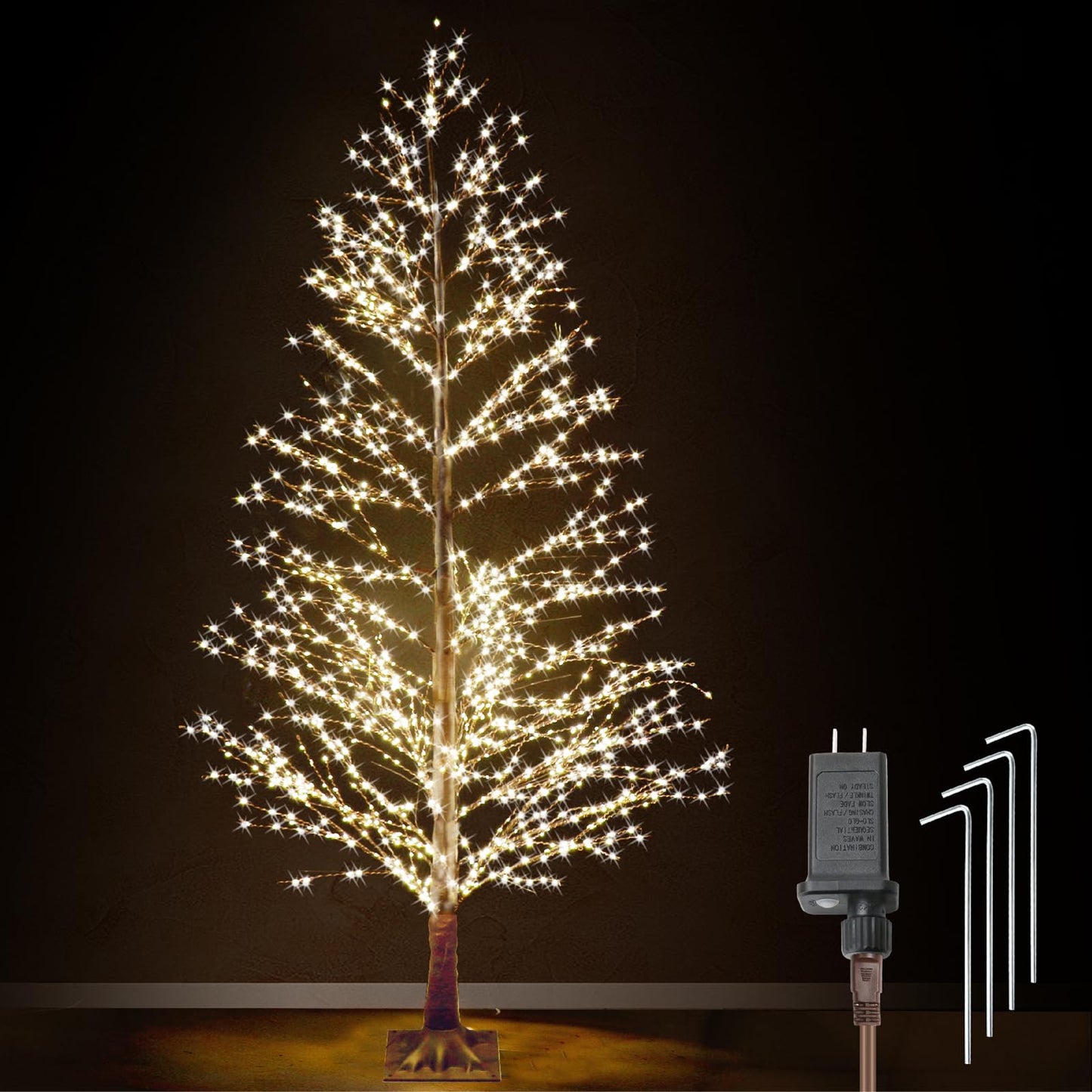 Lituplife 6FT Lighted Birch Tree with 1300 LED Lights, Twinkle Light Brown Christmas Tree with Timer IP44 Waterproof for Indoor Outdoor Festival Wedding Party Christmas Decorations