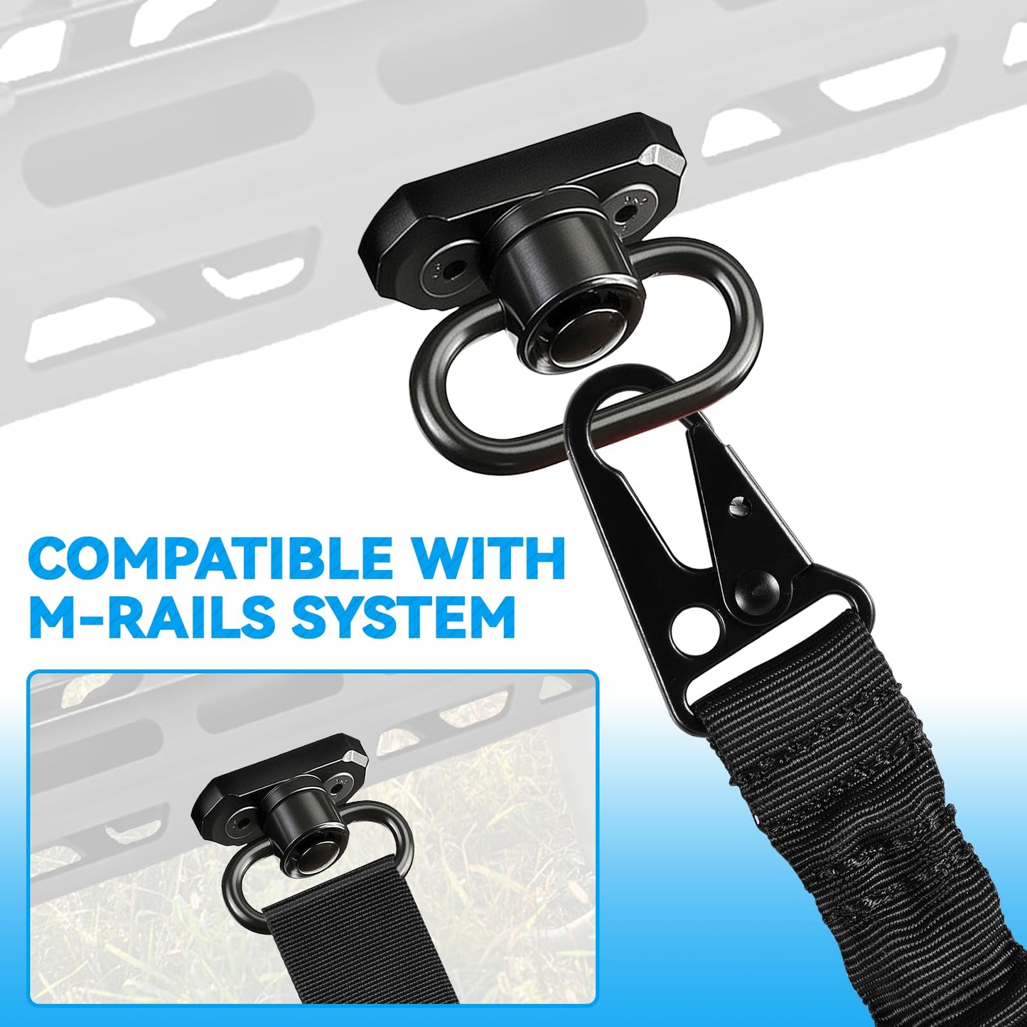 REERON 2 Point Sling & Mount - Adjustable Extra Long Two Point Traditional Rifle Sling with 2 Pack 1.25" QD Swivels Mounts for M-Rail (2 Pack Mounts)