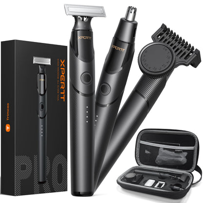 [2025 Upgraded Beard & Body Hair Trimmer for Men [All-in-One] USB-C Fast Charging, Groin & Ball Hair Painless Electric Shaver, Travel Razors, Waterproof Wet/Dry Groomer, Black(Lite)