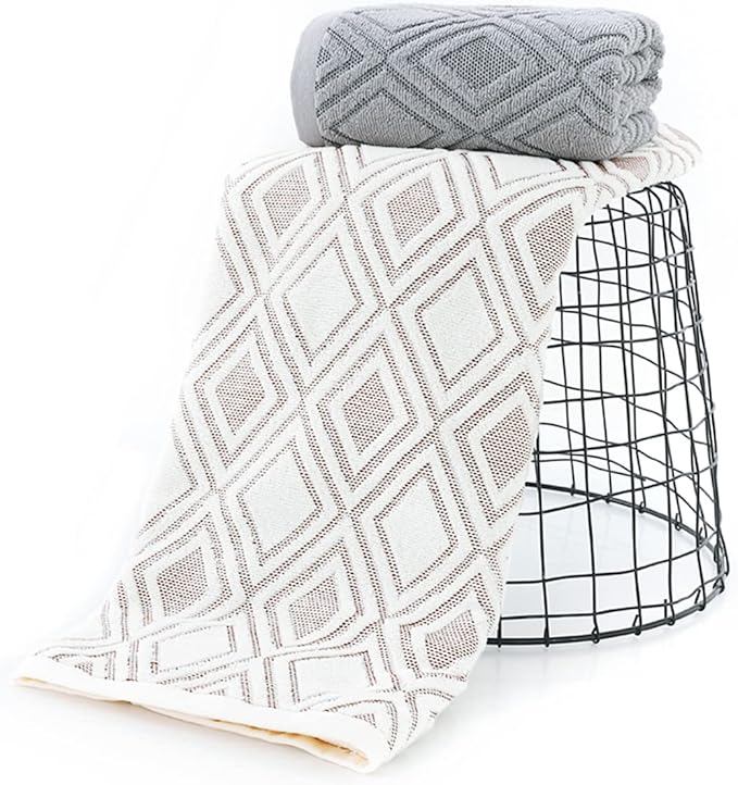 Pidada Bath Towel Diamond Pattern 100% Cotton Absorbent Soft Decorative Towel
