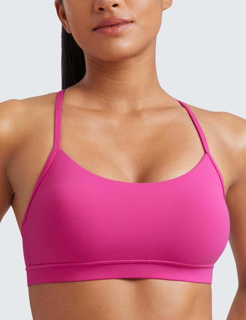 CRZ YOGA Butterluxe Y Back Sports Bras for Women - Padded Racerback Low Impact Spaghetti Thin Strap Workout Yoga Top Hibiscus Purple Medium