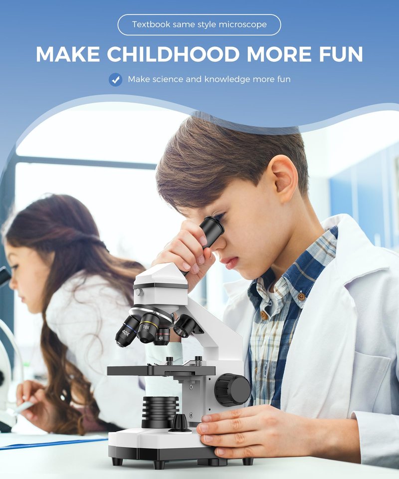 PalliPartners Compound Microscope for Adults & Students - 100X-2000X High-Power Biological Microscope for Students, School Lab & Home Education, with Slides Set & Phone Adapter (White)