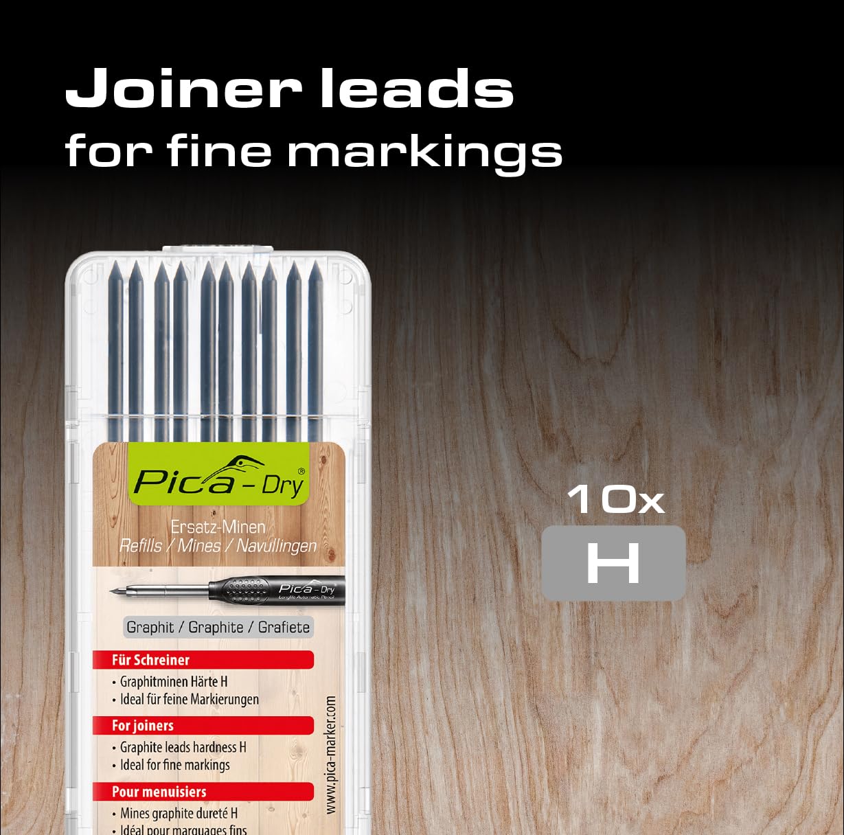 Pica Dry – Pack of 10 Graphite H Leads (with Blister Pack)