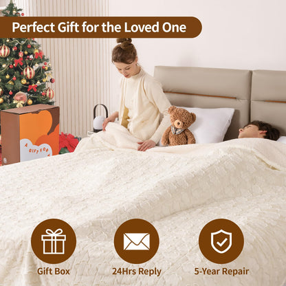 Bearhug Electric Blanket King Size 100" x 90", Dual Controller Heated Blanket, White Flower Patterns Faux Fur & Warm Sherpa, 10-Heat Levels & 1-12H Auto Off,ETL, Machine Washable