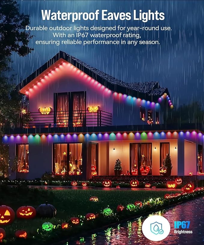 Permanent Outdoor Lights for House, 50ft Smart RGB LED Lights Outside with 16 Million DIY Colors, IP67 Waterproof Eternity Eaves Lighting for Christmas Halloween Holiday Daily Decorations