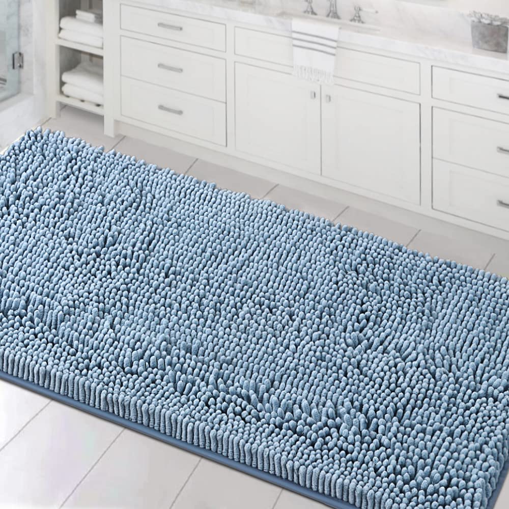 H.VERSAILTEX Bathroom Rugs Bath Mats Non Slip Luxury Chenille Bathroom Runner Rug 24x47 Extra Soft and Absorbent Shaggy Rugs Washable Dry Fast Area Carpet Mats, Tub - Cool Blue