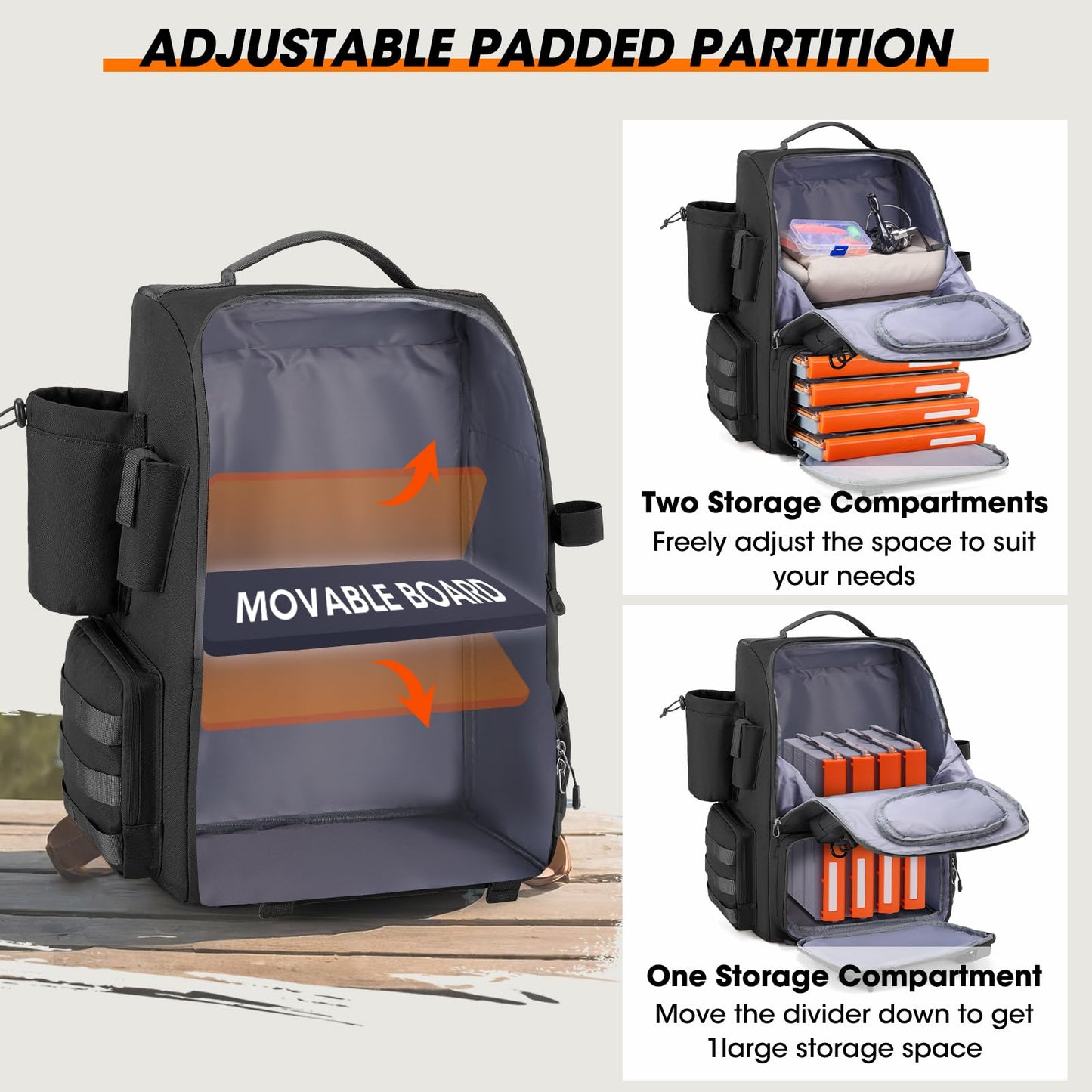 RAINSMORE 40L Fishing Backpack with Rod Holders & Cooler Compartment Water-Resistant Fishing Tackle Backpack with Rain Cover, Fits 4 x 3600 Boxes, Outdoor Gear Pack for Fishing & Camping