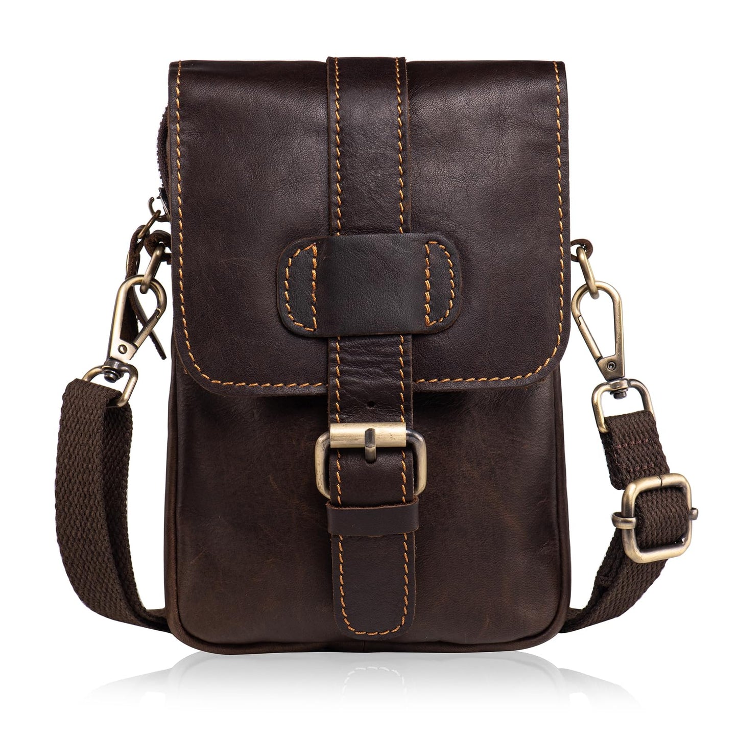 Hengwin Leather Crossbody Phone Purse for Men, Belt Pouch with Multi Pockets, Fits for 6.7" Smartphones, Small Messenger Bag Cell Phone Belt Holster Waist Bag for Travel, Hiking, Daily Use (Coffee)