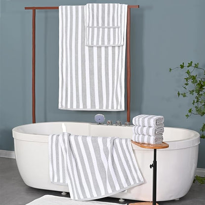 Gray and White Towels, 4 Hand 16"x27", 2 Bath 28"x52"