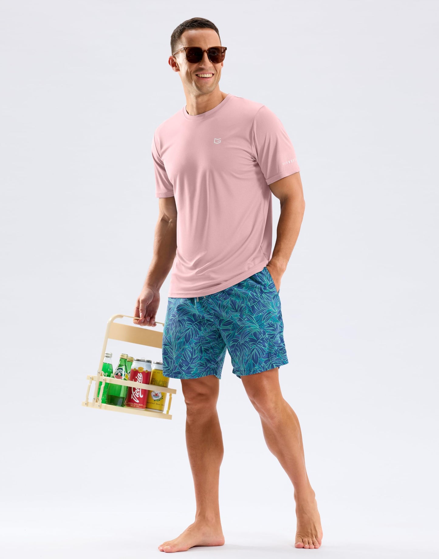 Men's Workout Breathable T-Shirts Dry Fit UPF 50+ Sun Shirts Quick Dry Cooling Tee for Athletic, Running, Hiking (Light Pink, 2XL)