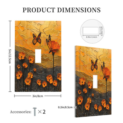 Xuejiaku Decorative Light Switch Cover Oil Painting Abstract Orange Butterfly Flower 1 Gang Wall Plates Single Toggle Outlet Covers Decora Switch Plate Electrical Faceplate for Bedroom Home Decor