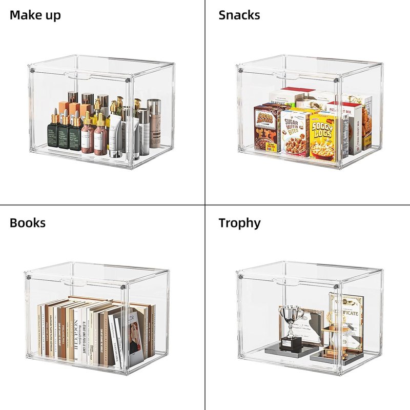 Clear Acrylic Display Case - Large Stackable Storage Bin with Magnetic Lids | 10.7x8.6x14.2 Inch for Collectibles, Figures, Handbags