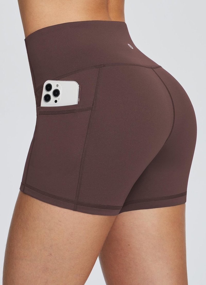 baleaf Gym Shorts Women 3" Biker Workout Yoga Spandex Running Volleyball Tummy Control Compression with Pockets Brown L