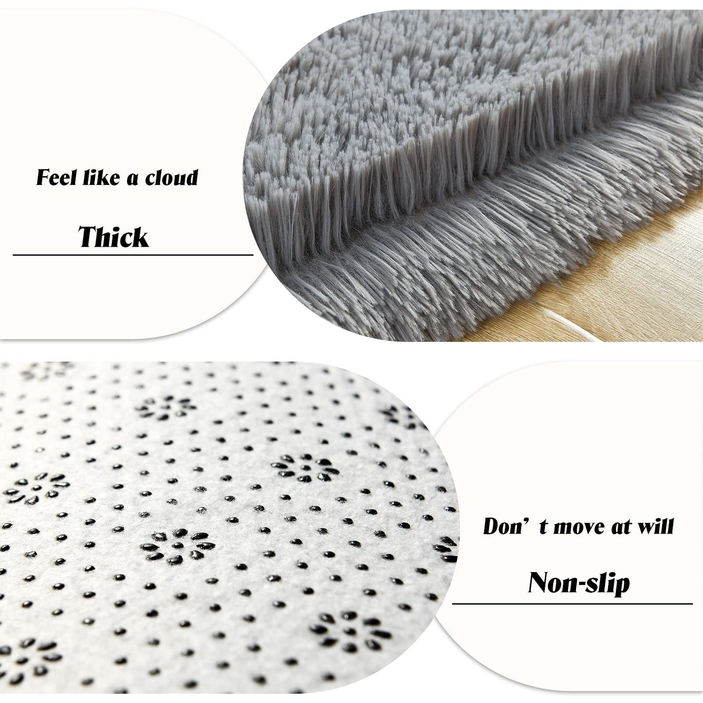 Rtizon Runner Rug for Bedroom, 2x6 Soft Shag Fluffy Area Rugs for Girls Boy's Room, Plush Shaggy Carpet with Non-Slip Bottom for Living Room Dorm, Grey