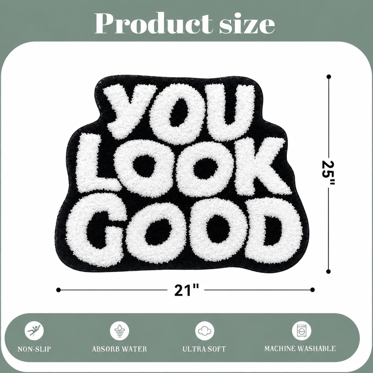 Bathroom Rug Mat 25"x21": Funny Aesthetic Tufted Bath Rug, Soft Absorbent Microfiber Bath Carpet with Non-Slip Rubber Backing; Machine Washable Bath Mat for Tub Shower, 2.1'x1.75', Black White