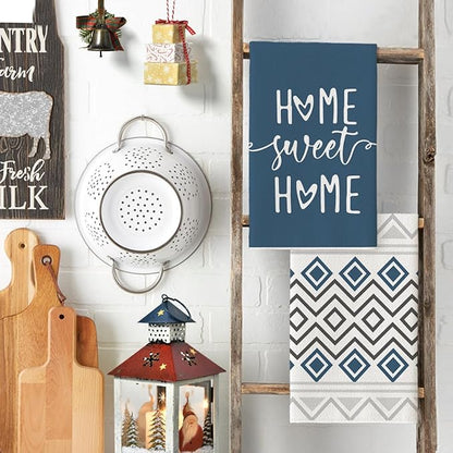 Artoid Mode Blue Grey Stripes Home Sweet Home Boho Winter Kitchen Towels Dish