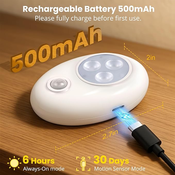 LED Motion Sensor Puck Lights Rechargeable with 3 Color Temps, Dimmable, Wireless, Magnetic and Stick On, for Under Cabinet Closet Lighting, Night Light, Locker, Stair, Kitchen, Shelf