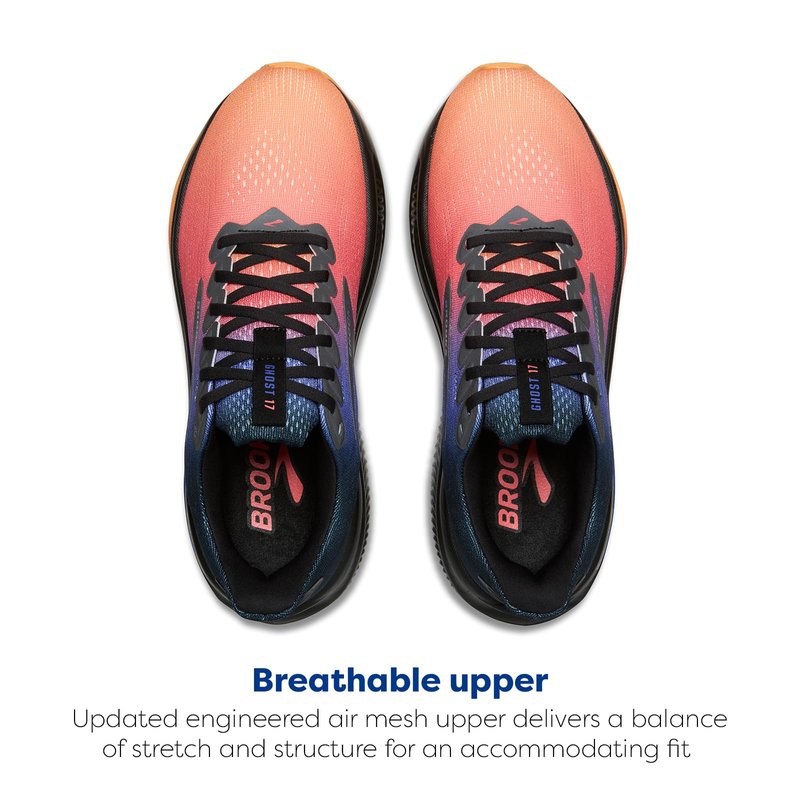 Brooks Women’s Ghost 17 Neutral Running Shoe - Night/Blue/Papaya - 7.5 Medium