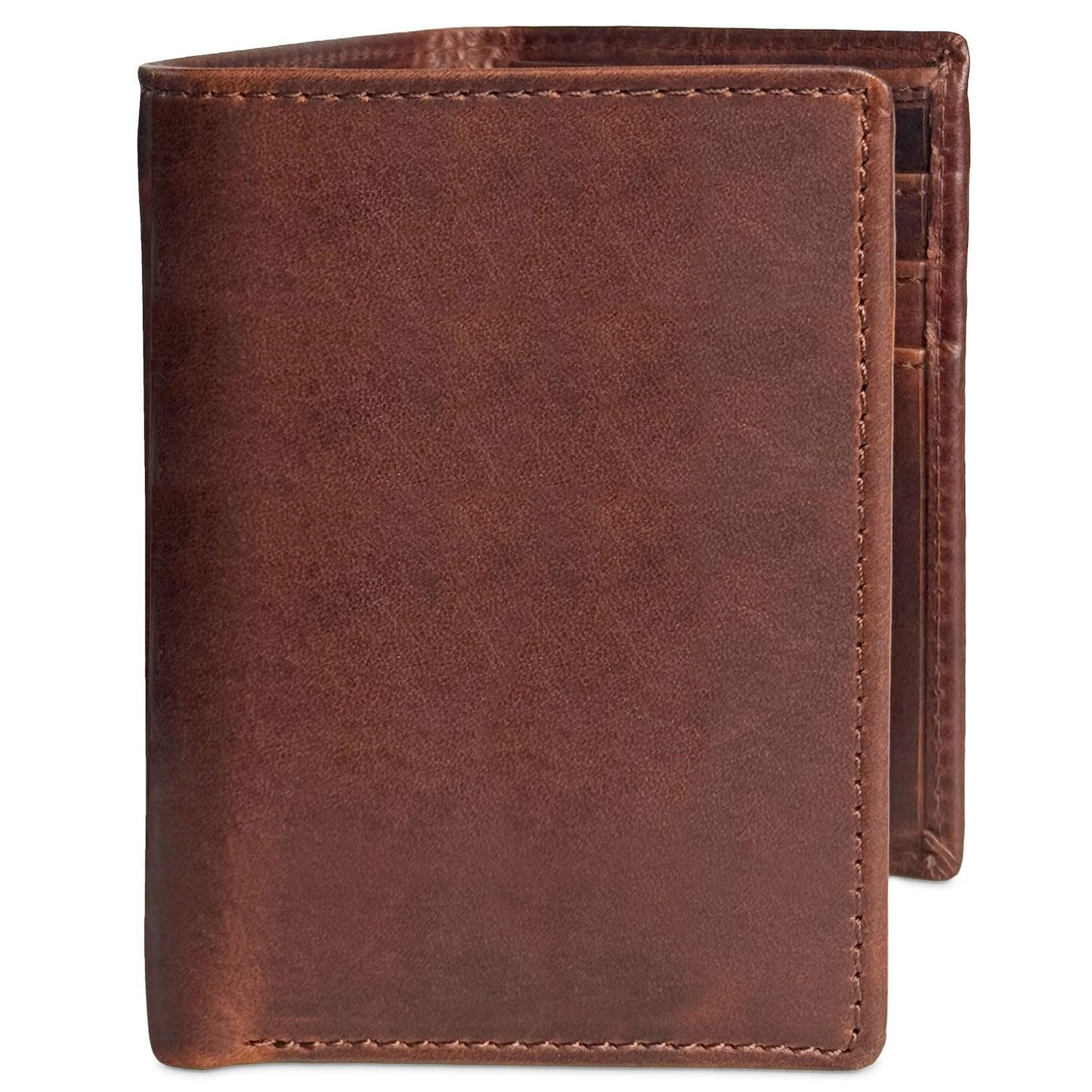 MID WEST RANGE Classic Trifold Wallet for Men, RFID Blocking, Double Bill Compartment, Full Grain Cowhide Leather Wallet, Vintage Brown