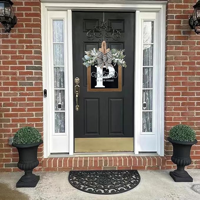 16'' Personalized Last Name Welcome Sign, Door Wreaths for Front Door Outside, Spring Wreath for Front Door Decor, Farmhouse New Home Gifts for Home (P)