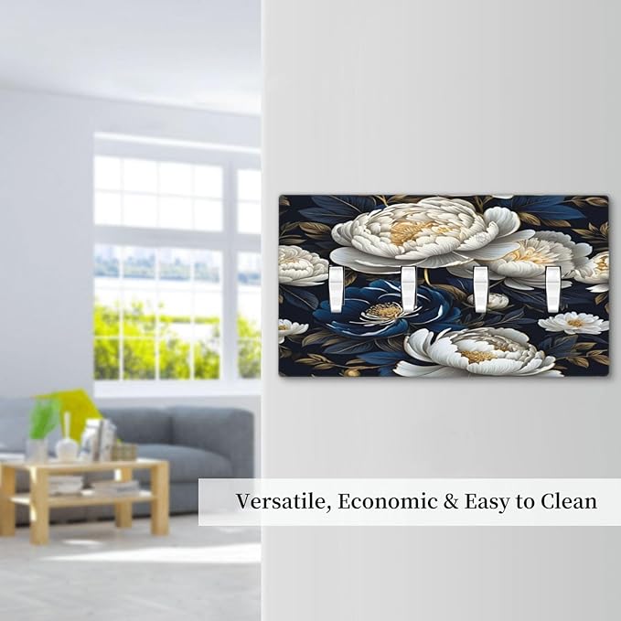 White Gold Blue Flower Light Switch Covers Quad Toggle 4 Gang Wall Plate Decorative Switchplate Electrical Faceplate for Farmhouse Bathroom Living Decor