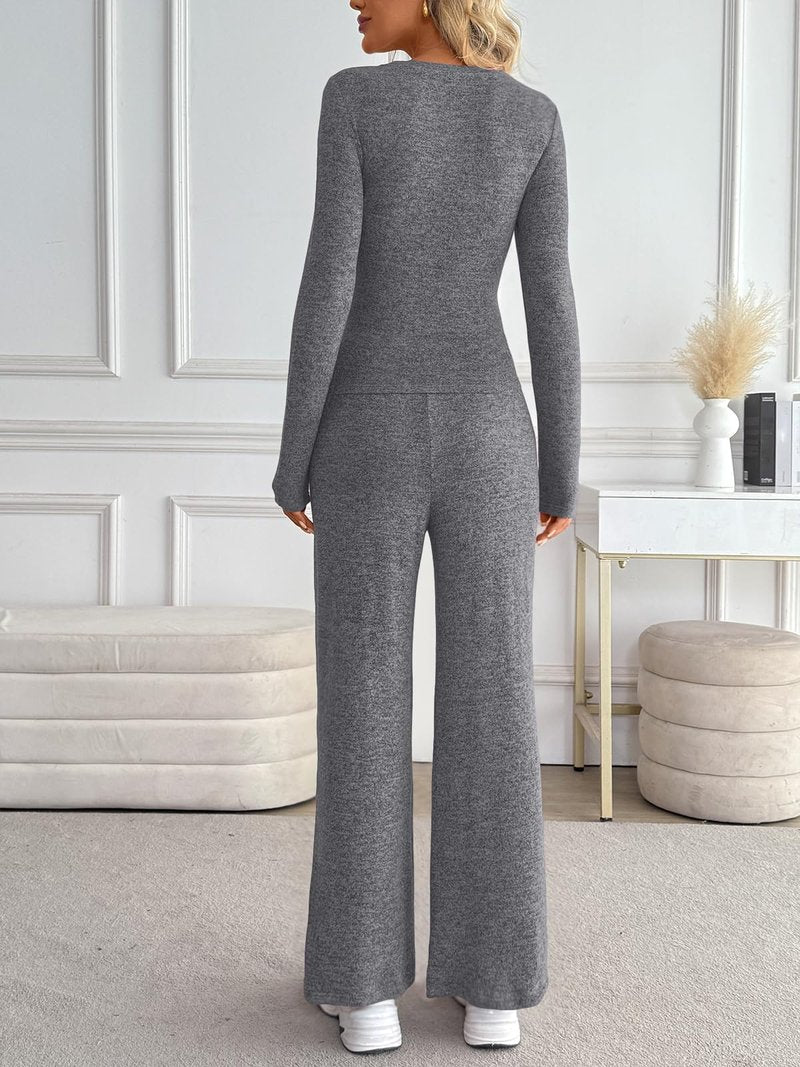 LILLUSORY Womens 2 Piece Matching Lounge Sets 2025 Fall Fashion Knit Sweater Airport Travel Vacation Outfits Gym Sweatsuits Grey M