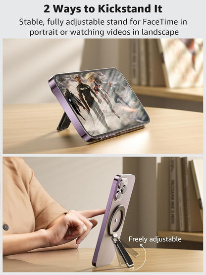 SUPERONE for MagSafe Phone Grip with Finger Strap, Removable Magnetic Ring Holder with Kickstand Finger Loop, MagSafe Accessories for iPhone 17/16/15/14/13/12 Series, Black