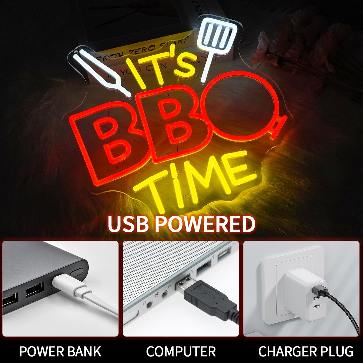 Virlusy It's BBQ Time Neon Sign for Room Decor Dimmable Barbecue Led Lights Signs Neon Light for Wall Decor Home Bar Restaurant Party Man Cave Beer Pub Camping Decoration Gifts