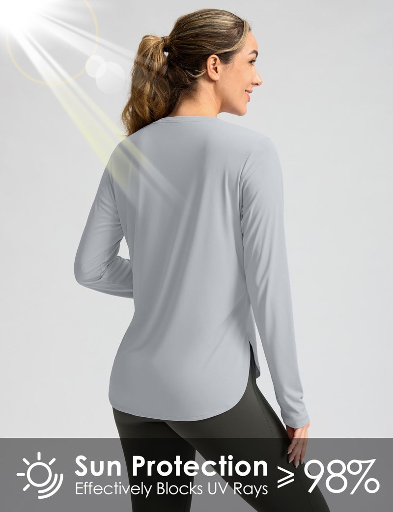 Women's Sun Shirts UPF 50+ Long Sleeve UV Protection Shirt Lightweight Quick Dry Workout Hiking Tops for Women(Light Grey,XL)