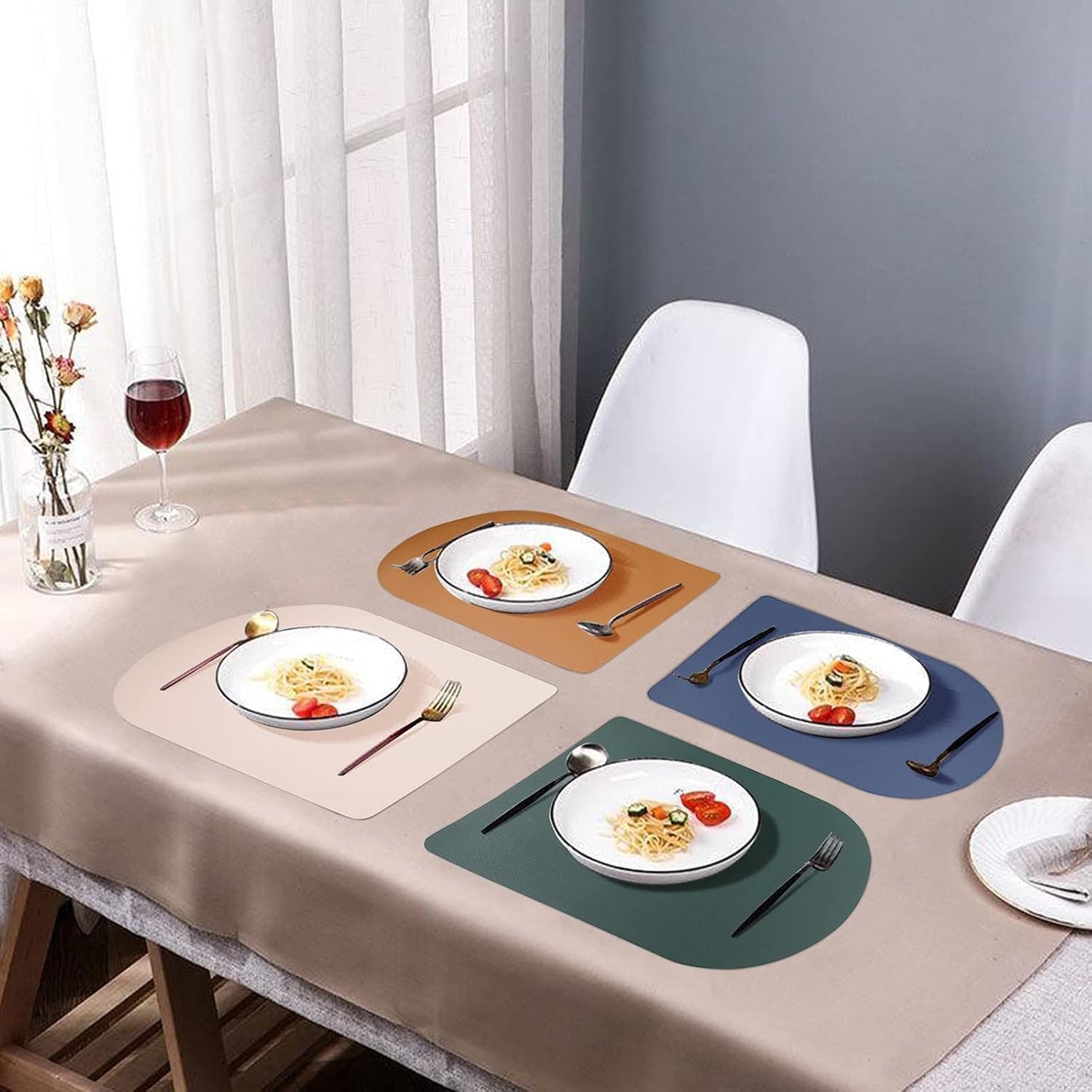 Reversible Faux Leather Placemats with Coasters Set of 8, Non-Slip Washable Table Mats for Dining, Kitchen, Heat Resistant Insulation Place Mat Easy to Clean (17 x 12 inch), Stain Resistant Placemats