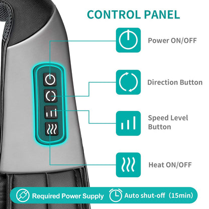 Nekteck Shiatsu Neck Massager for Pain Relief Deep Tissue with Heat, 3D Kneading Massage Pillow Back Shoulder Massagerfor Body Muscle, Plug-in Use for Home Office Car, Gifts for Mom Dad Him Her