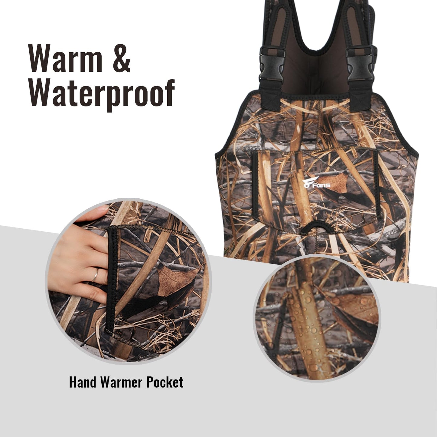 8 Fans Hunting Waders for Kids, Neoprene Youth Fishing Waders with Boot, Lightweight Chest Waders for Toddler Children (Next Camo Evo(s), 8/9#)