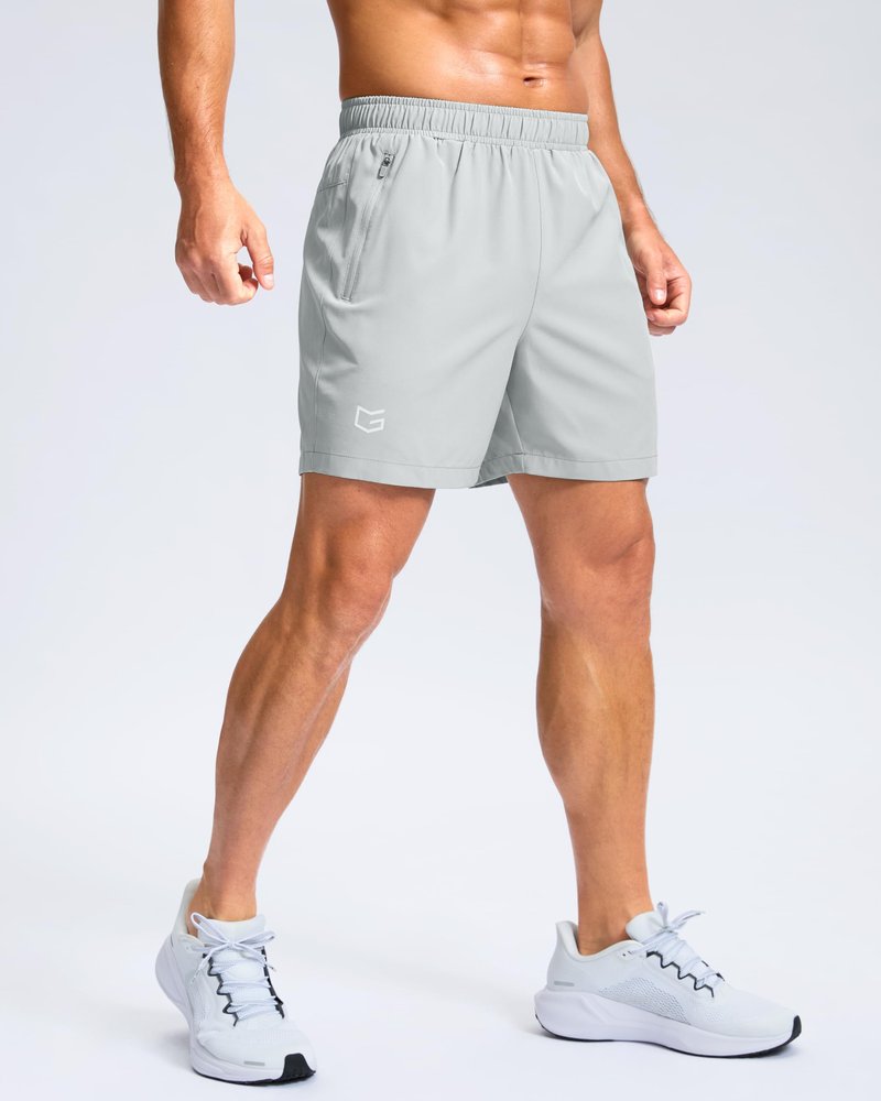 G Gradual Men's Athletic Running Shorts with Zipper Pockets Quick Dry 7"/ 5"/ 9" Workout Gym Shorts for Basketball Hiking(Platinum Grey,5M)
