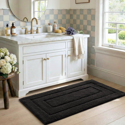 DEXI Bathroom Rug 43x24, Non Slip Washable Bath Mat for Shower Floor, Extra Large Absorbent Soft Bathmat with Rubber Backing, Quick Dry Microfiber Carpet, Black