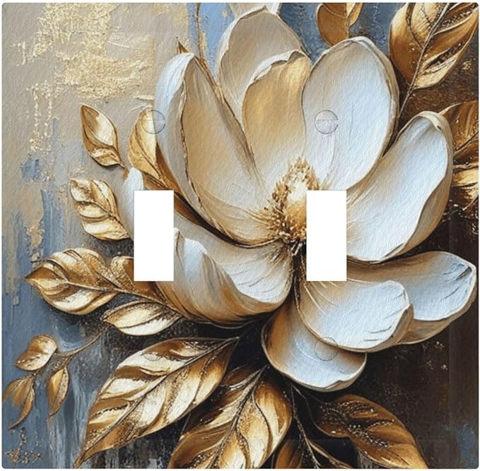 Decorative Art Light Switch Covers Gilded Bloom 2 Gang Double Toggle Wall Plate Decorative Switchcover Electrical Switchplate for Home Decor