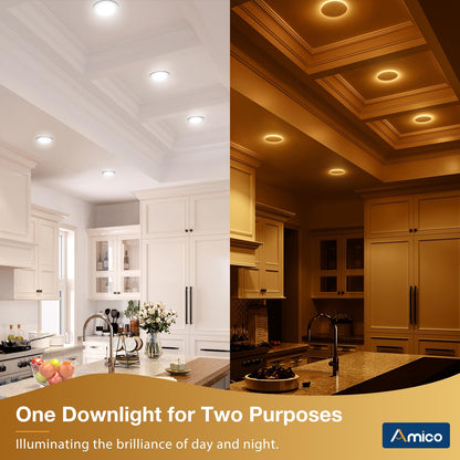 Amico 12 Pack 6 Inch 5CCT LED Recessed Ceiling Light with Night Light, 2700K/3000K/3500K/4000K/5000K Selectable Ultra-Thin Lighting, 12W=110W, 1100LM, Dimmable Canless Wafer Downlight ETL&FCC