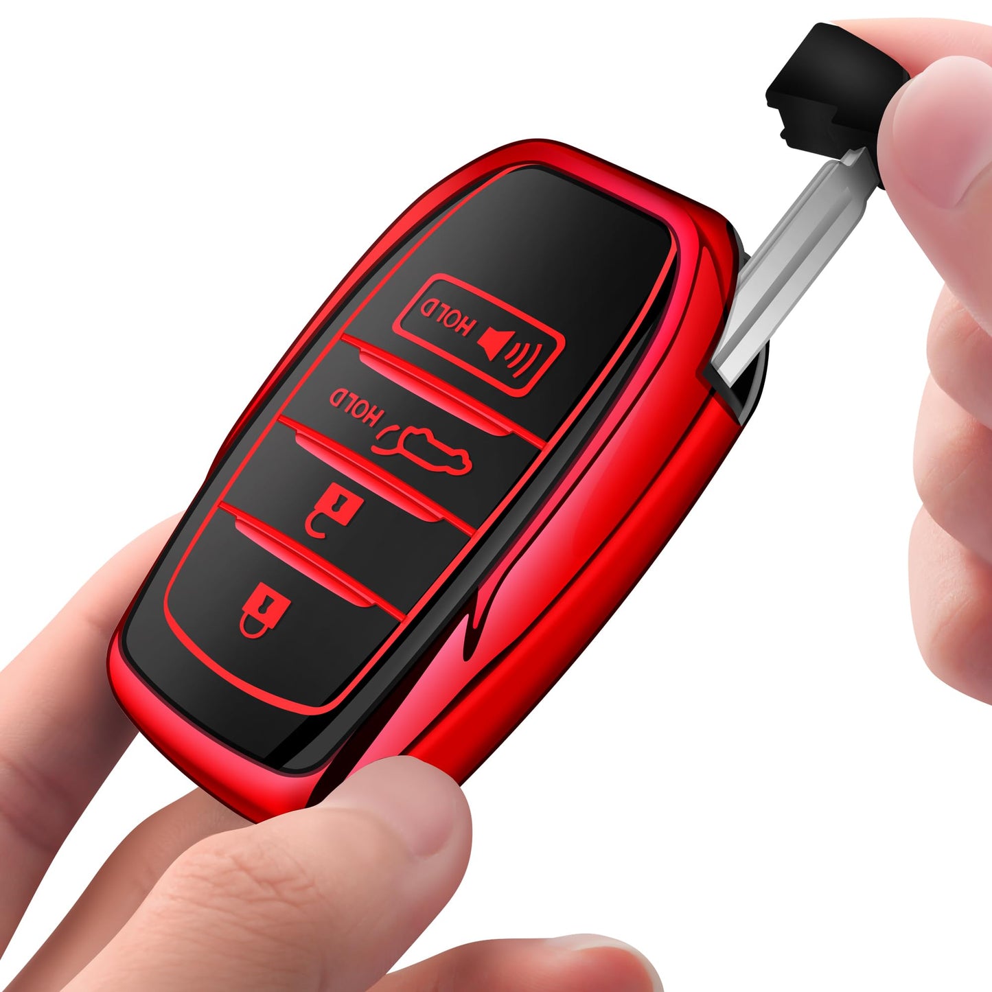 Sindeda for Toyota Key Fob Cover with Metal Keychain & Leather Strap for 2025-2026 Camry 4 Runner 2019-2026 Venza, Land Cruiser,2023-2026 Tacoma Grand Highlander,Corolla,bZ4X,4-5 Buttons(Red)