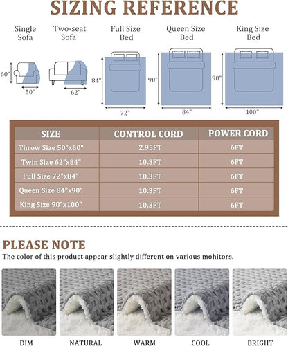 CAROMIO Heated Blanket Queen Size with LCD Dual Controller, Waffle Weave Fast Heating Electric Blankets, 10 Heat Levels & 1-12H Time Settings, ETL Certified, Machine Washable, Grey, 84" x 90"