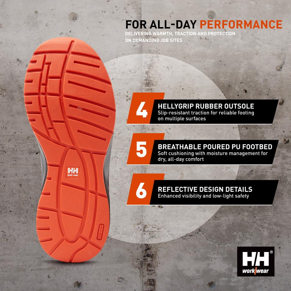 Helly Hansen Barcode Low AL EH Men's Aluminum Toe Work Shoes - Slip Resistant Work Shoes for Men - Lightweight Safety Toe - Breathable Mesh & EH Protection - 992 Black/Orange - 10.5 Wide