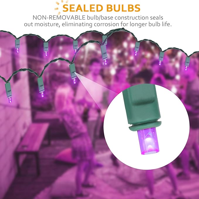 100 Counts Purple LED Halloween Lights – 50ft 5mm Purple Christmas Lights Outdoor Commercial Grade Waterproof, Indoor Halloween Party Decorations, Green Wire Purple String Lights, UL, IP:65