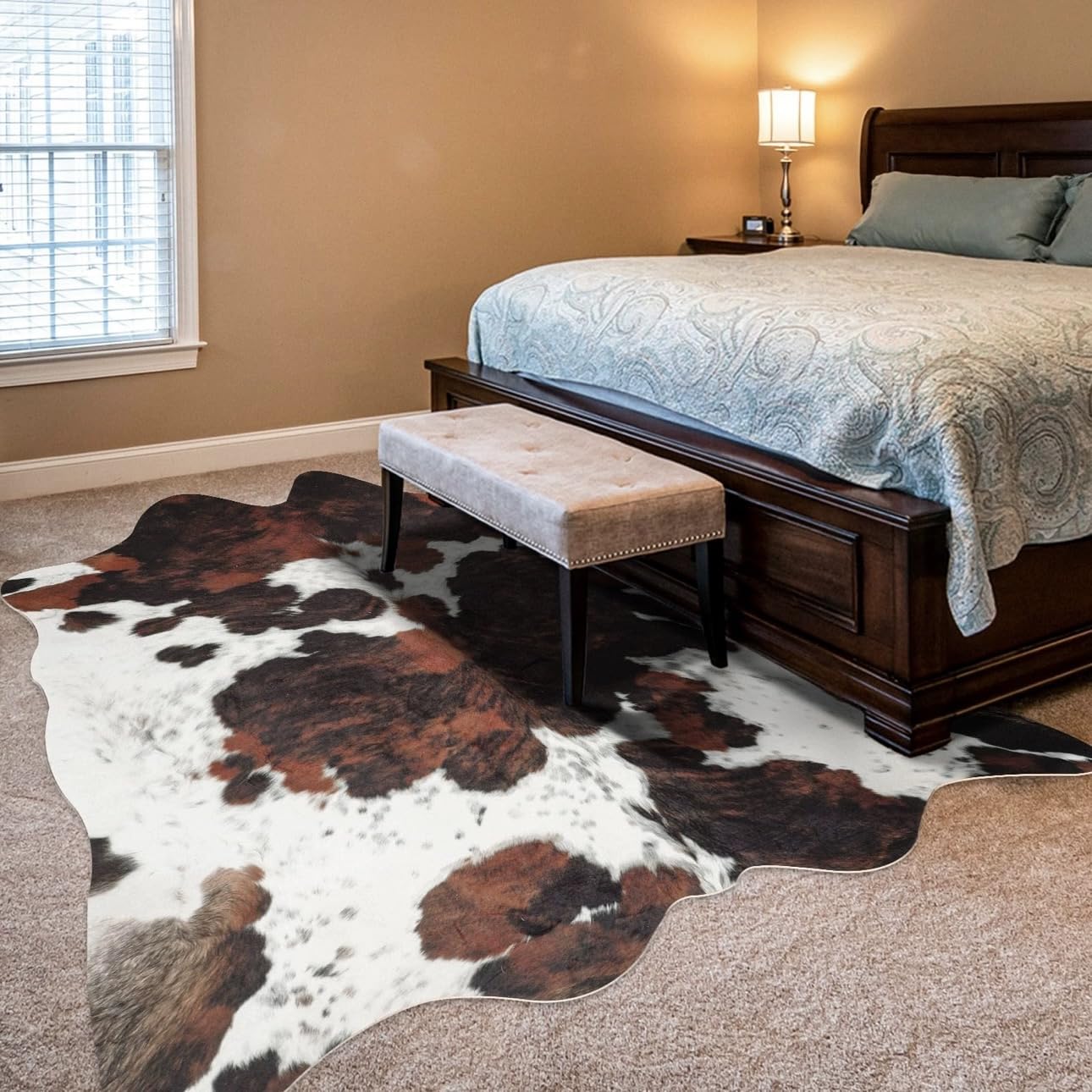 BennyRug Cowhide Rug Faux Cowhide Rugs Cow Hide Animal Print Rug Brown Non-Slip Area Rug Western Decor for Living Room, Bedroom, Office(4.6x5.2ft)