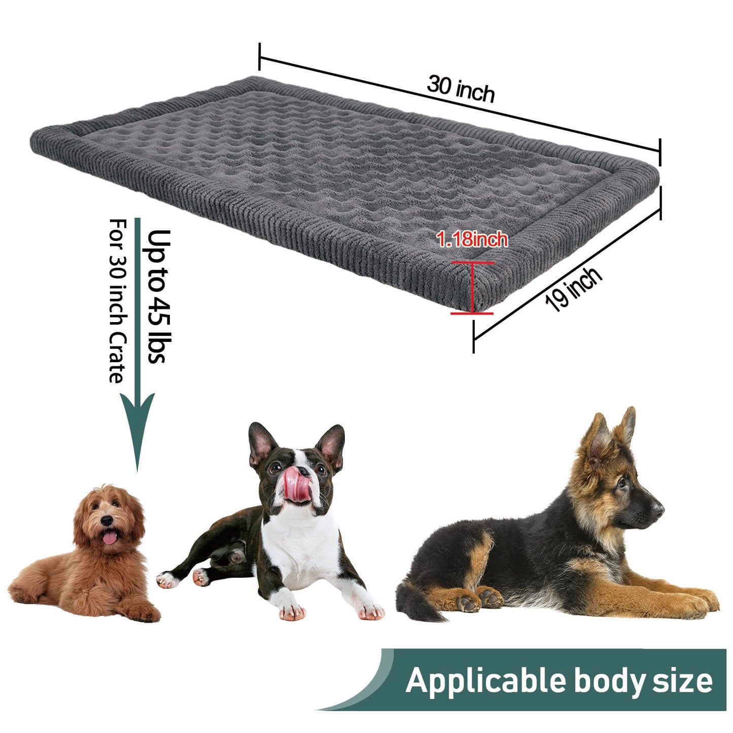 Dog Crate Pad 30x19 inch Gray Memory Foam Dog Bed Mat Small Medium Grey Washable Puppy Sleeping Bed Anti Slip