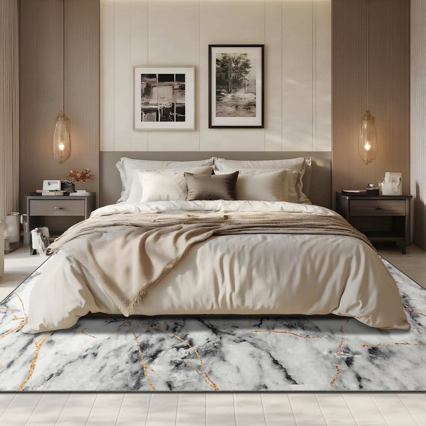 CRYPTOLITE Living Room Rug Washable Abstract Rugs with Non-Slip Backing Low Pile Area Rug for Living Room, Bedroom, Dining Room, 6x9, Gold&Grey