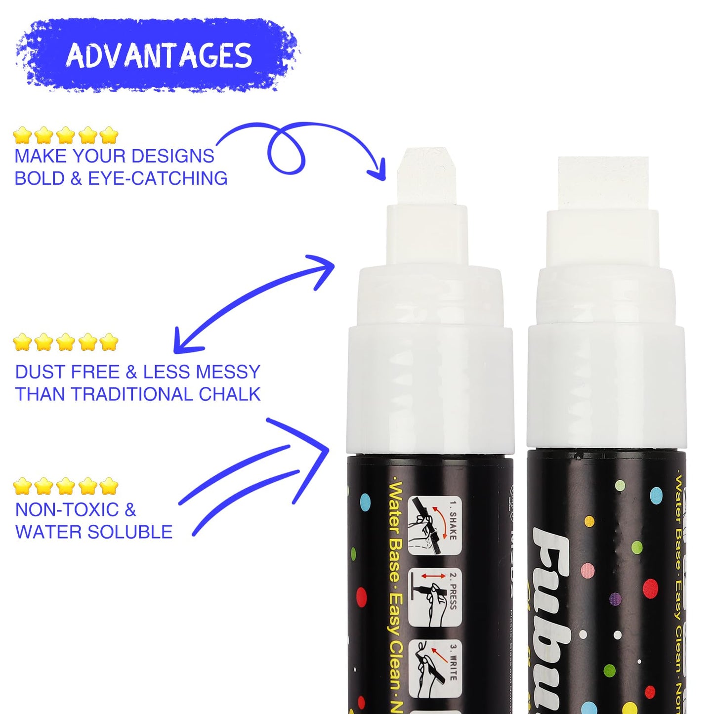 Fubullish Window Chalk Markers for Cars 5 Pack Washable,White Paint Jumbo Liquid Chalk Marker with 15mm Thick Tips, Big Chalkboard Markers for Car Window, Glass, Auto, Bistro, Mirror, Poster